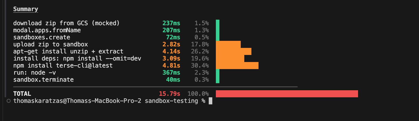 Benchmark of the naive flow: downloading, unzipping, and installing dependencies on every trigger adds up to 15.79 seconds